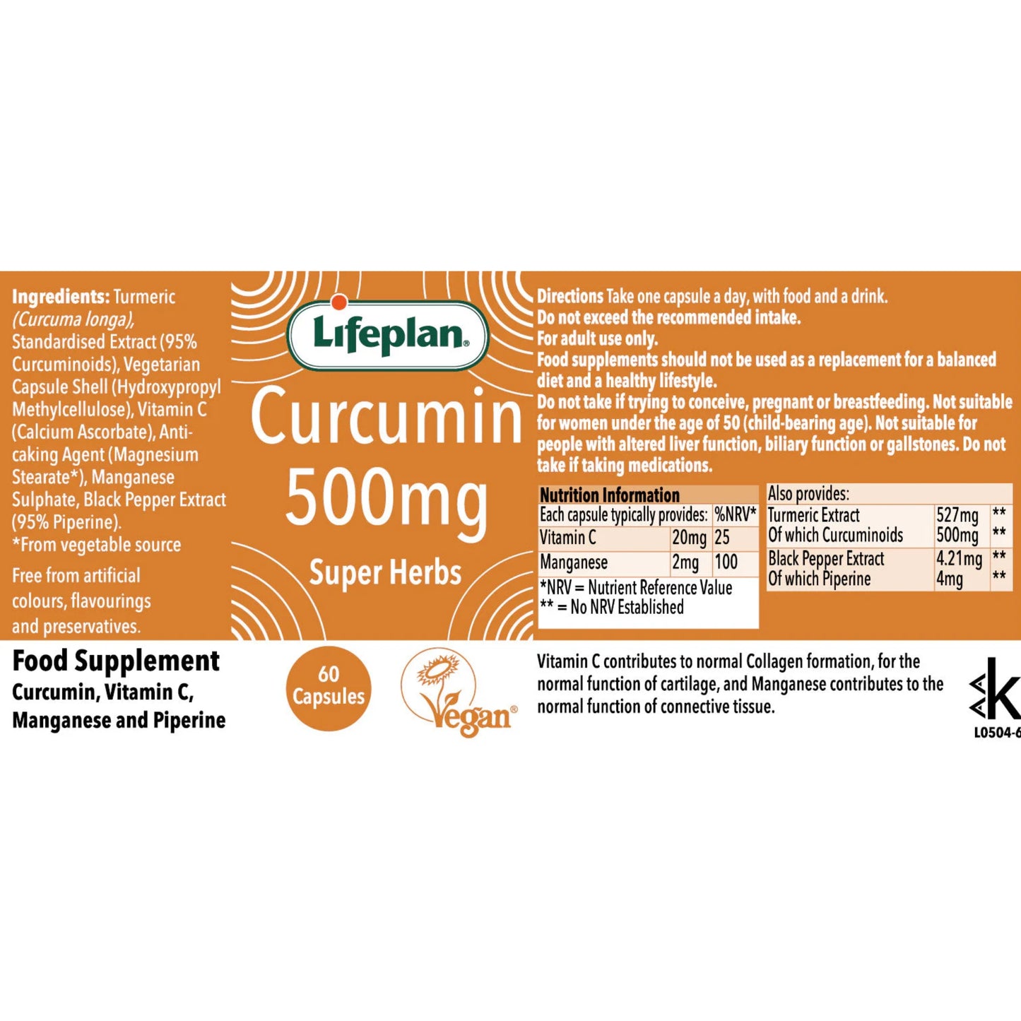 Lifeplan® Curcumin 500mg Label