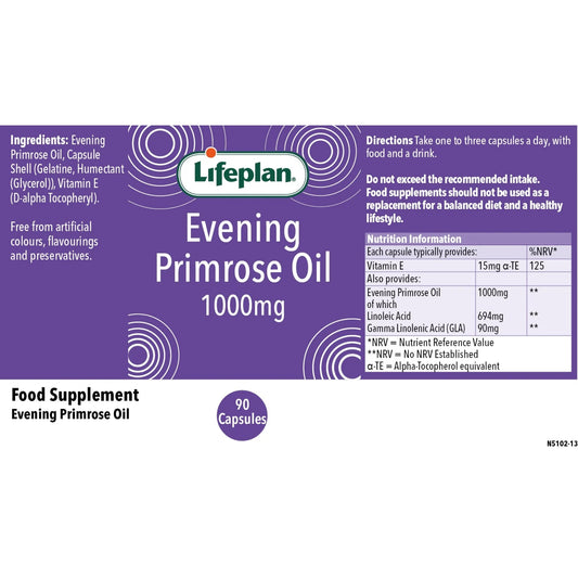 Lifeplan® Evening Primrose Oil 1000mg Label