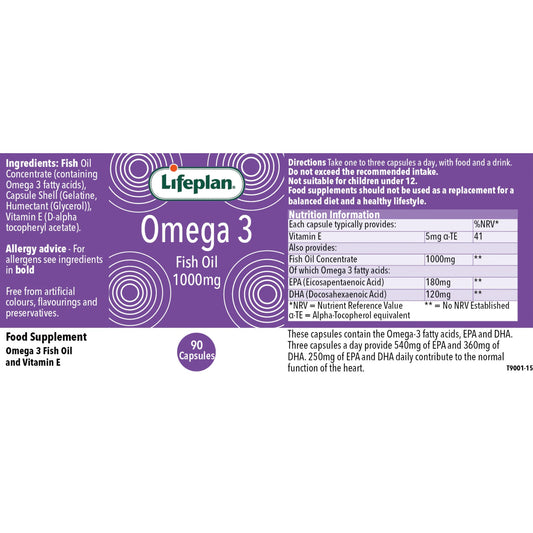 Lifeplan® Omega 3 Fish Oil 1000mg Label