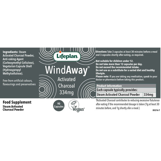 Lifeplan® Windaway® Activated Charcoal 334mg Label