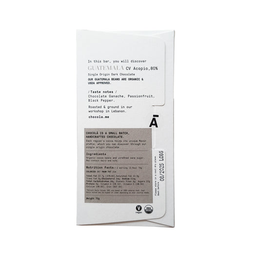 Chocolā Guatemala Acopio 80% Single Origin Dark Chocolate