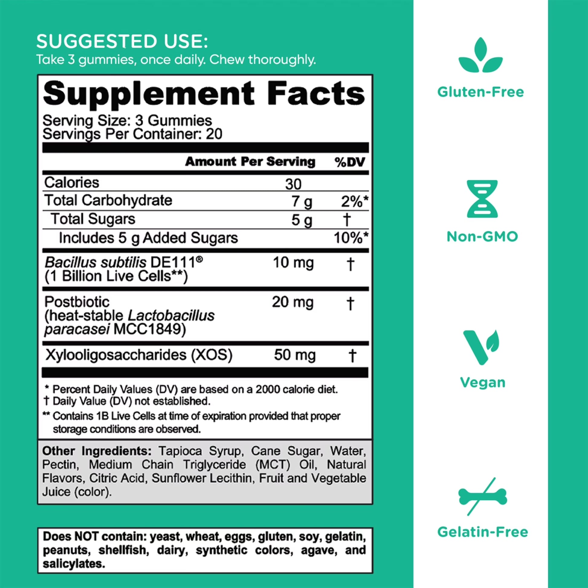 Goli® Pre + Post + Probiotic Gummies Supplement Facts
