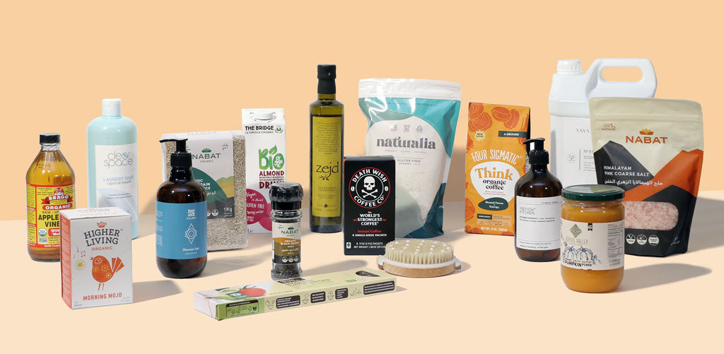 Collection of foods, drinks , and personal care items