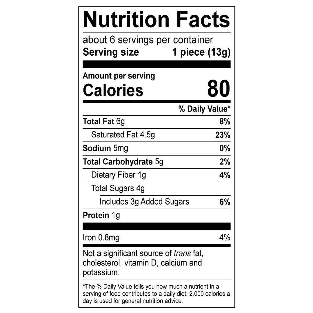 Organic Creamy Coconut Dark Chocolate Bites nutrition facts