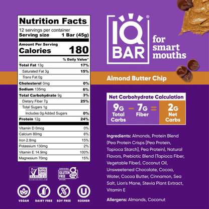 IQBAR® Almond Butter Chip Plant Protein Bar