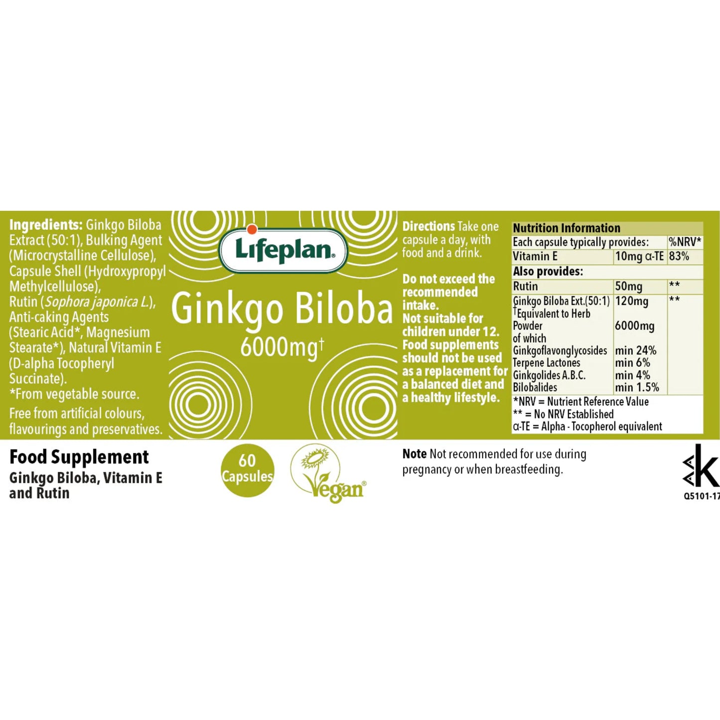 Lifeplan® Ginkgo Biloba 6000mg Label