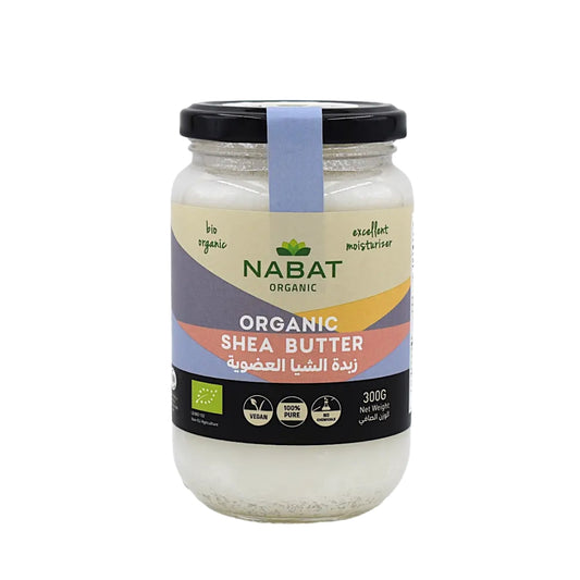 Jar of NABAT Organic Shea Butter on a white background
