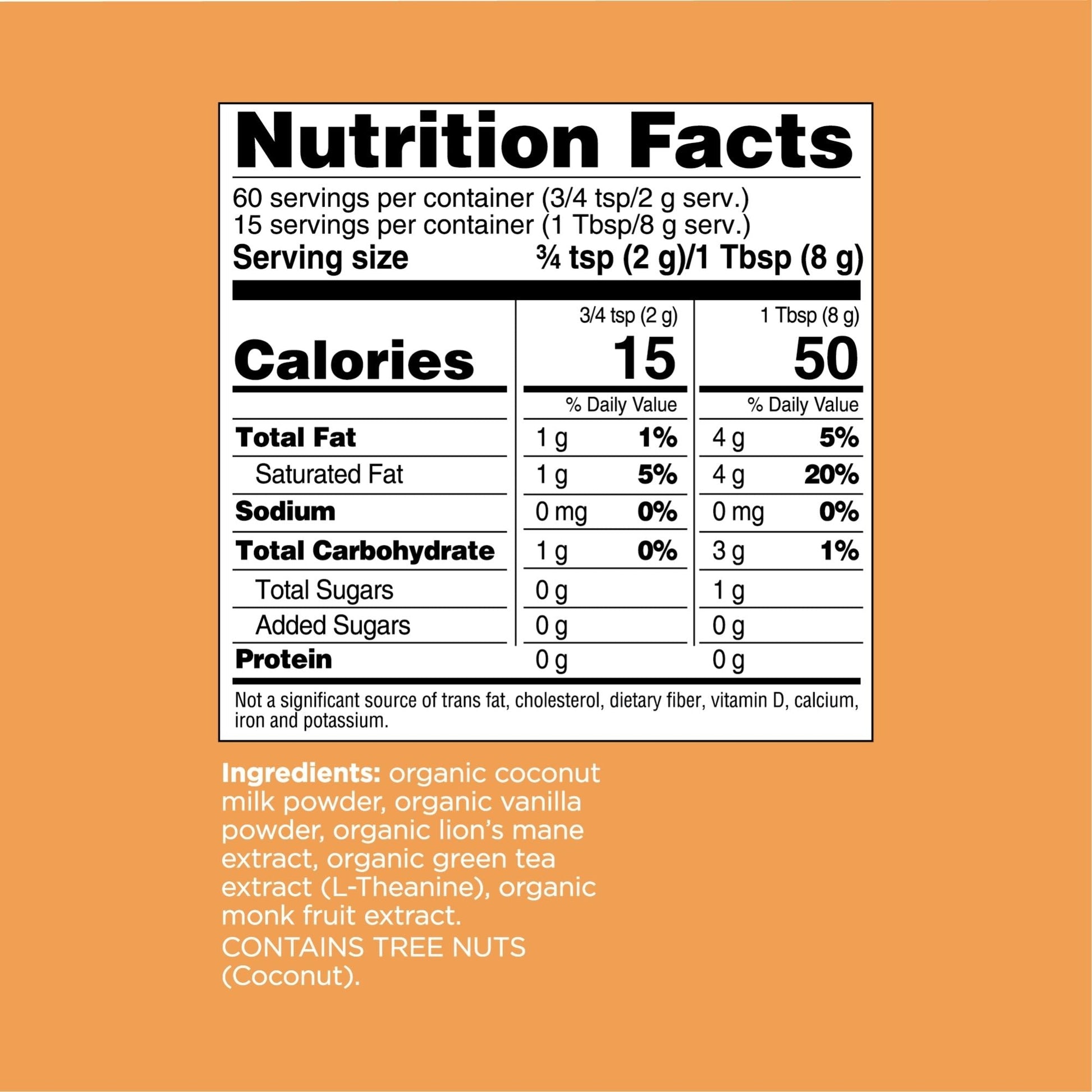 Four Sigmatic Think Organic Vanilla Coconut Creamer Nutrition Facts